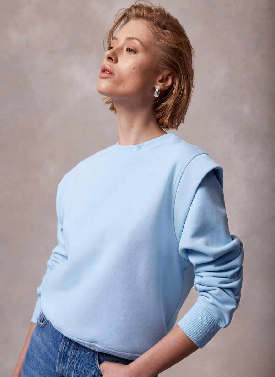 Blue Cotton Extended Shoulder Sweatshirt – Mint Velvet