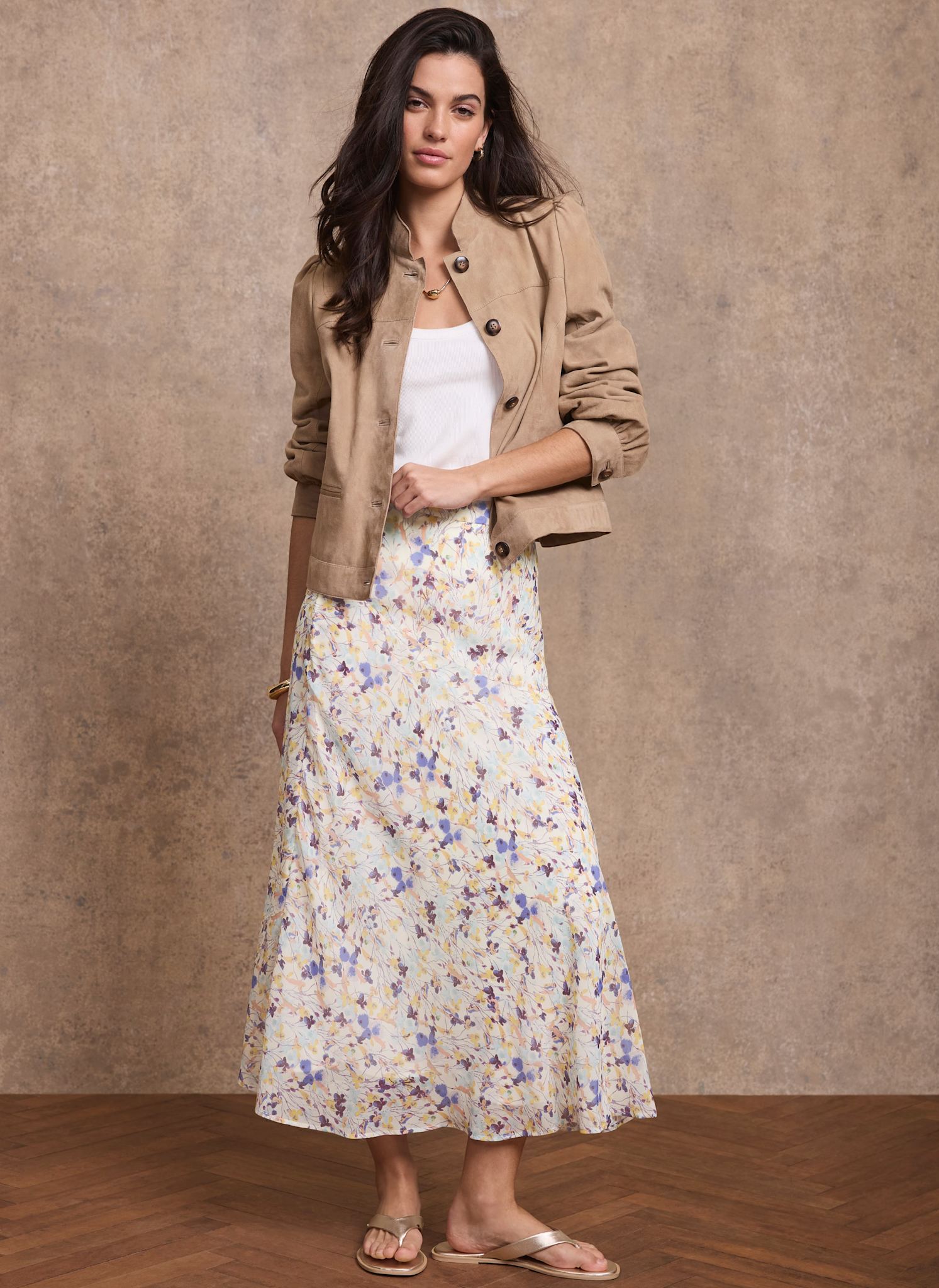 Pale Blue Floral Print Midi Skirt – Mint Velvet