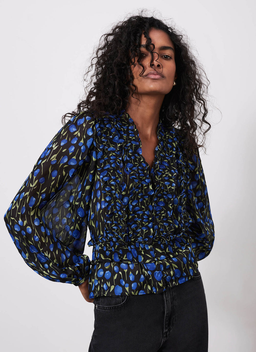 Blue Floral Print Blouse