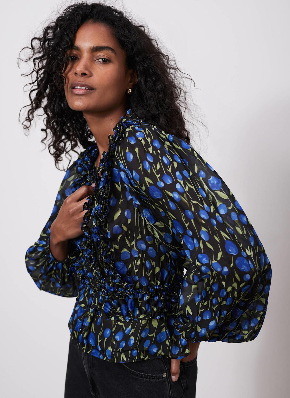 Blue Floral Print Blouse