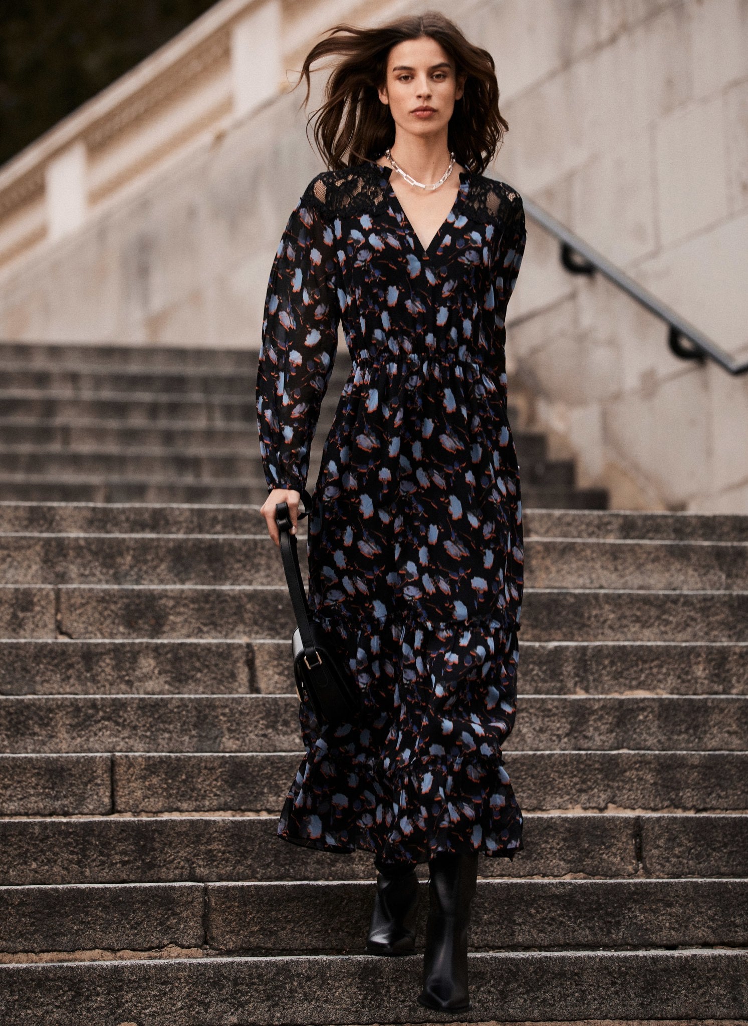 Black floral maxi outlet wrap dress