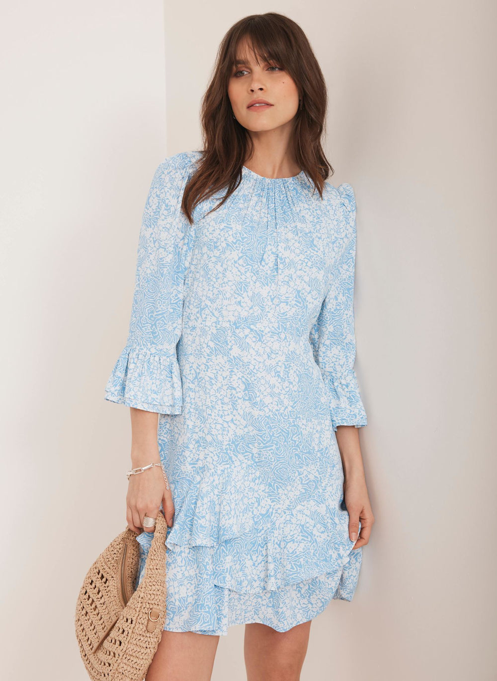 Blue Floral Print Mini Dress