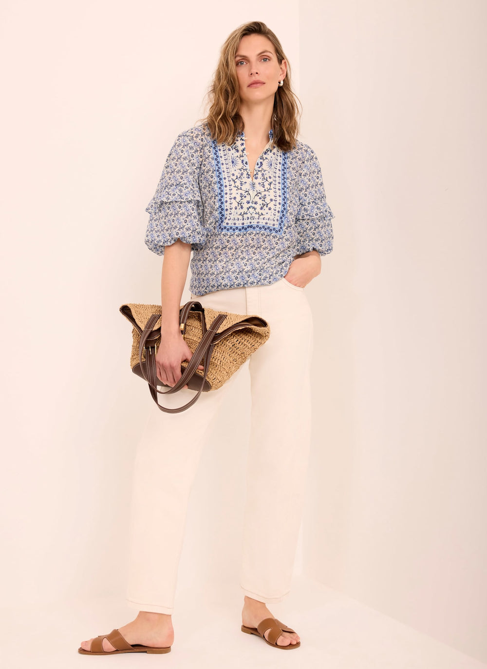 Blue Floral Print Blouse