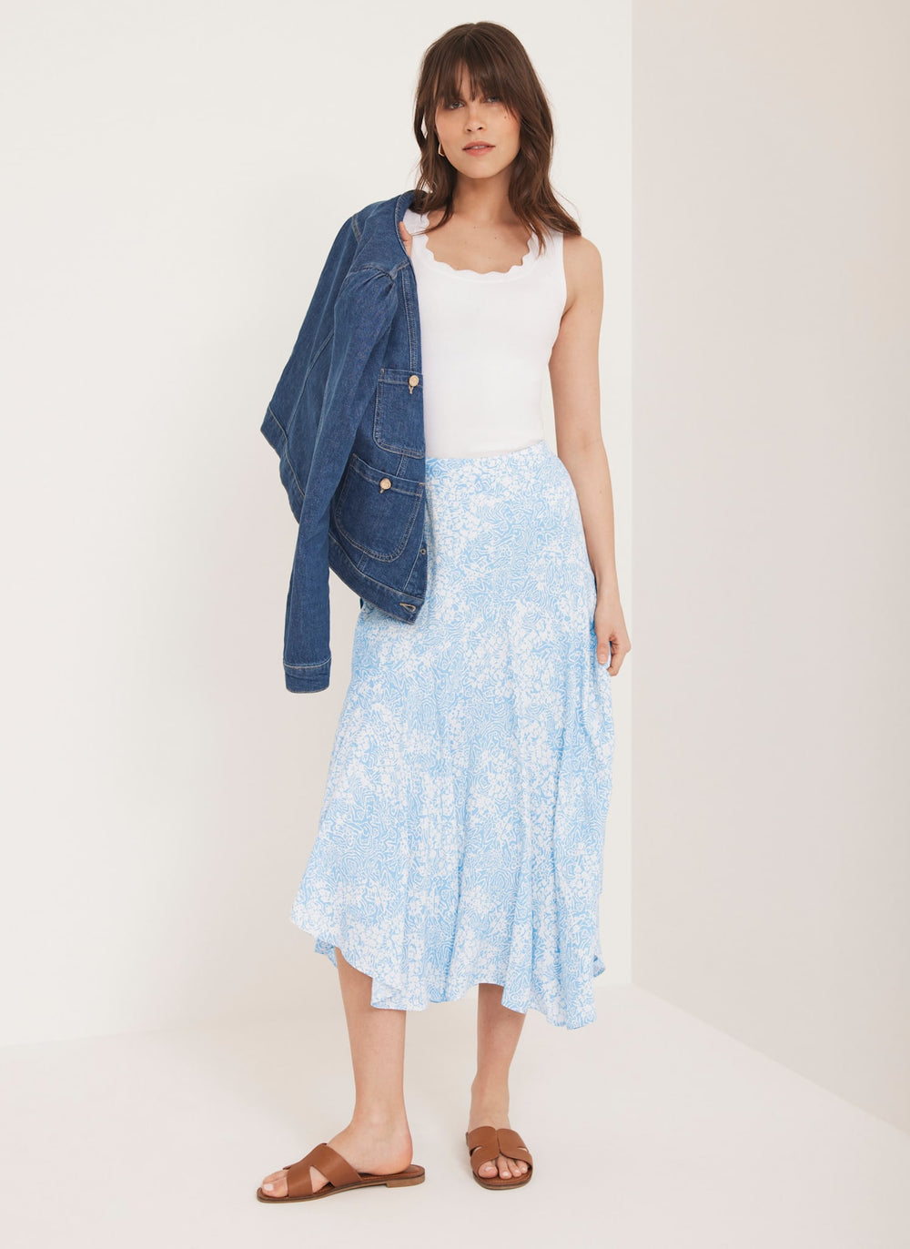 Blue Floral Print Skirt