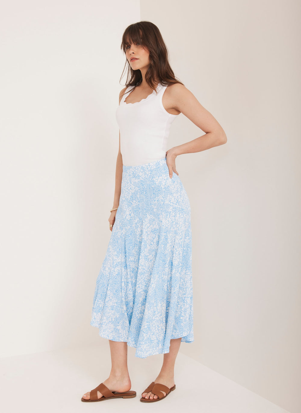 Blue Floral Print Skirt