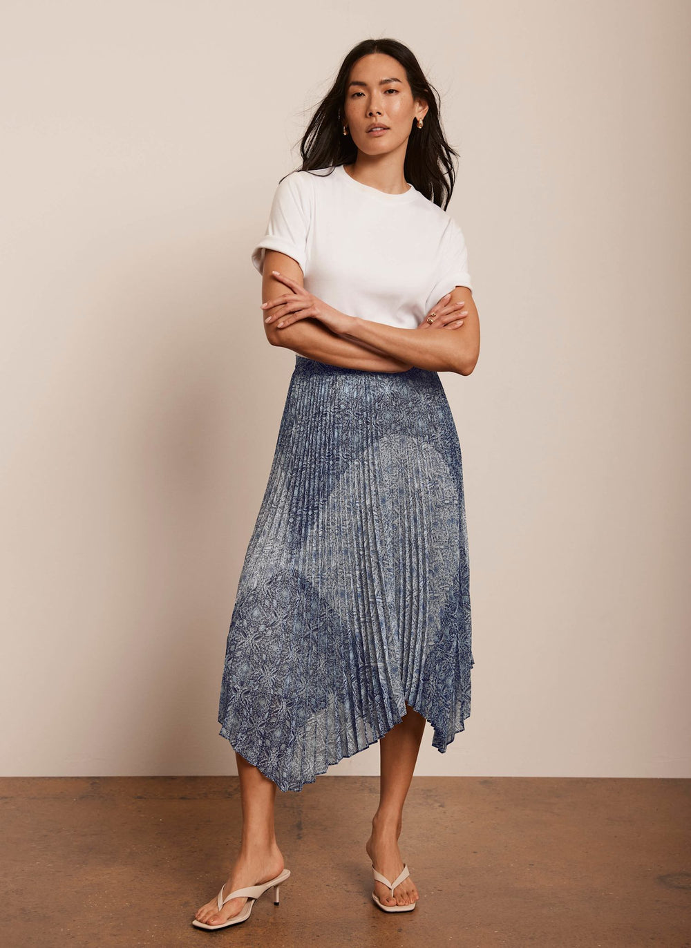 Blue Geometric Print Midi Skirt