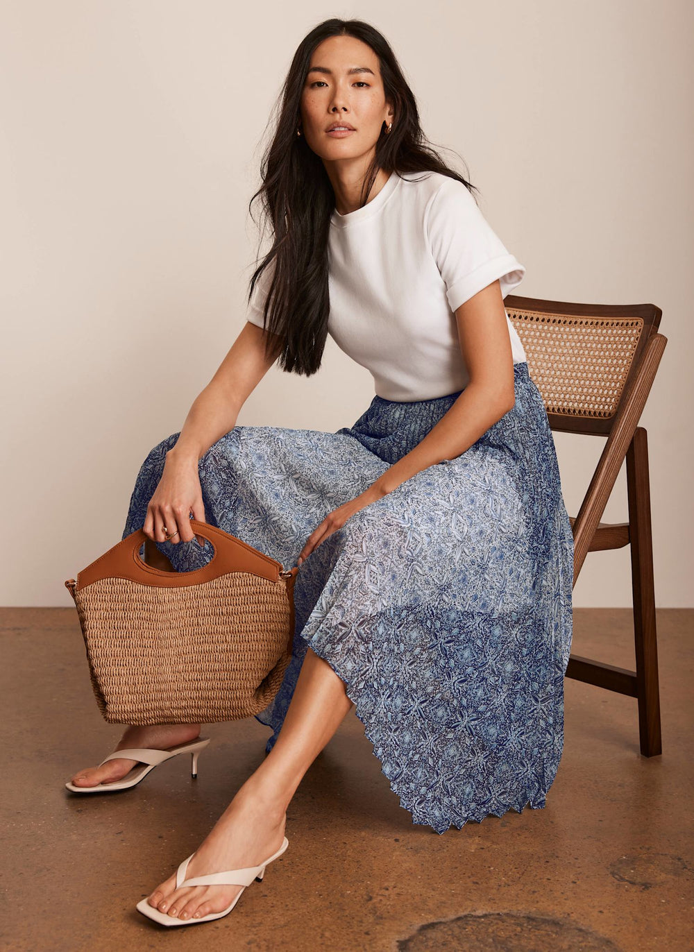 Blue Geometric Print Midi Skirt