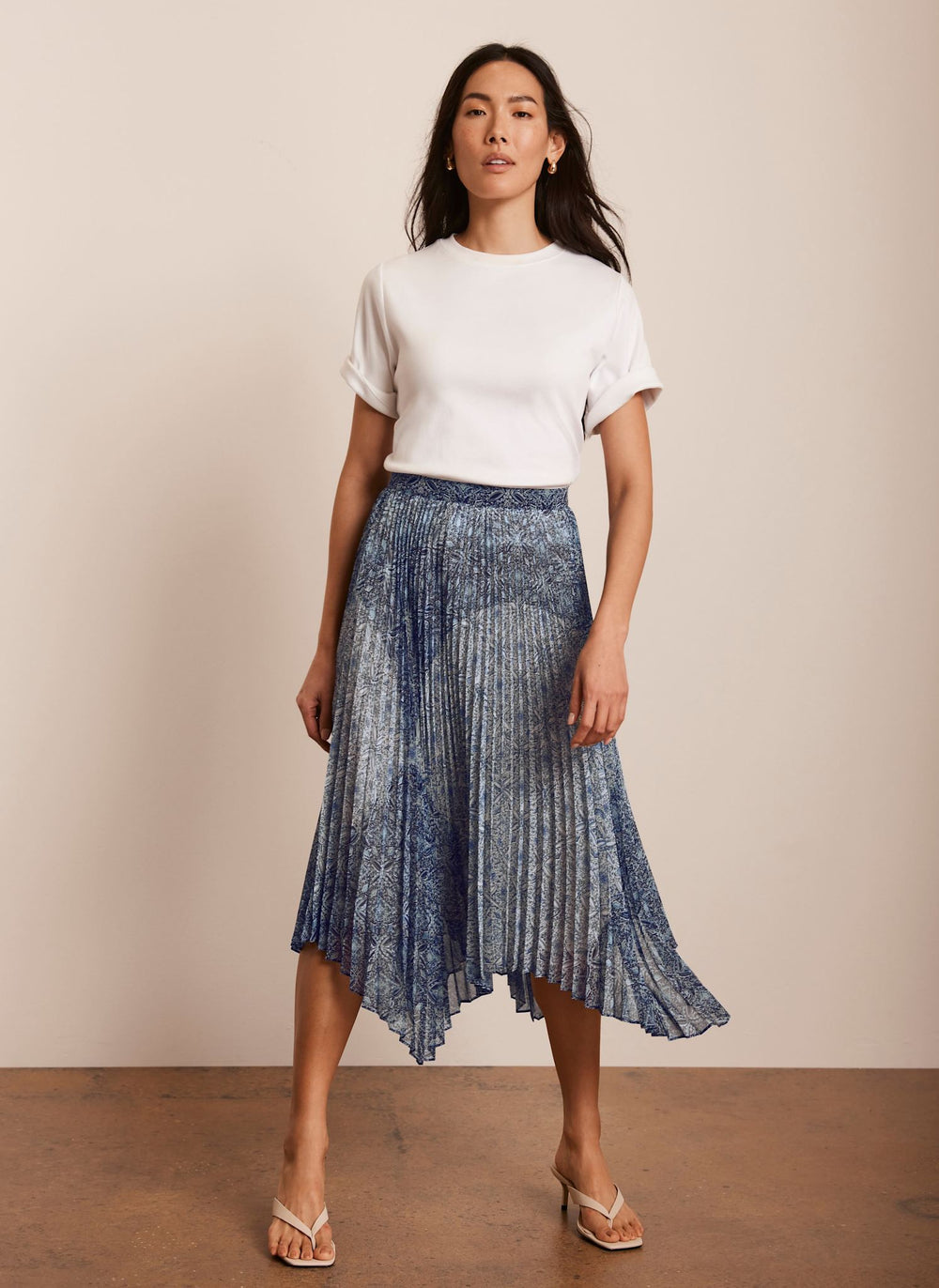 Blue Geometric Print Midi Skirt