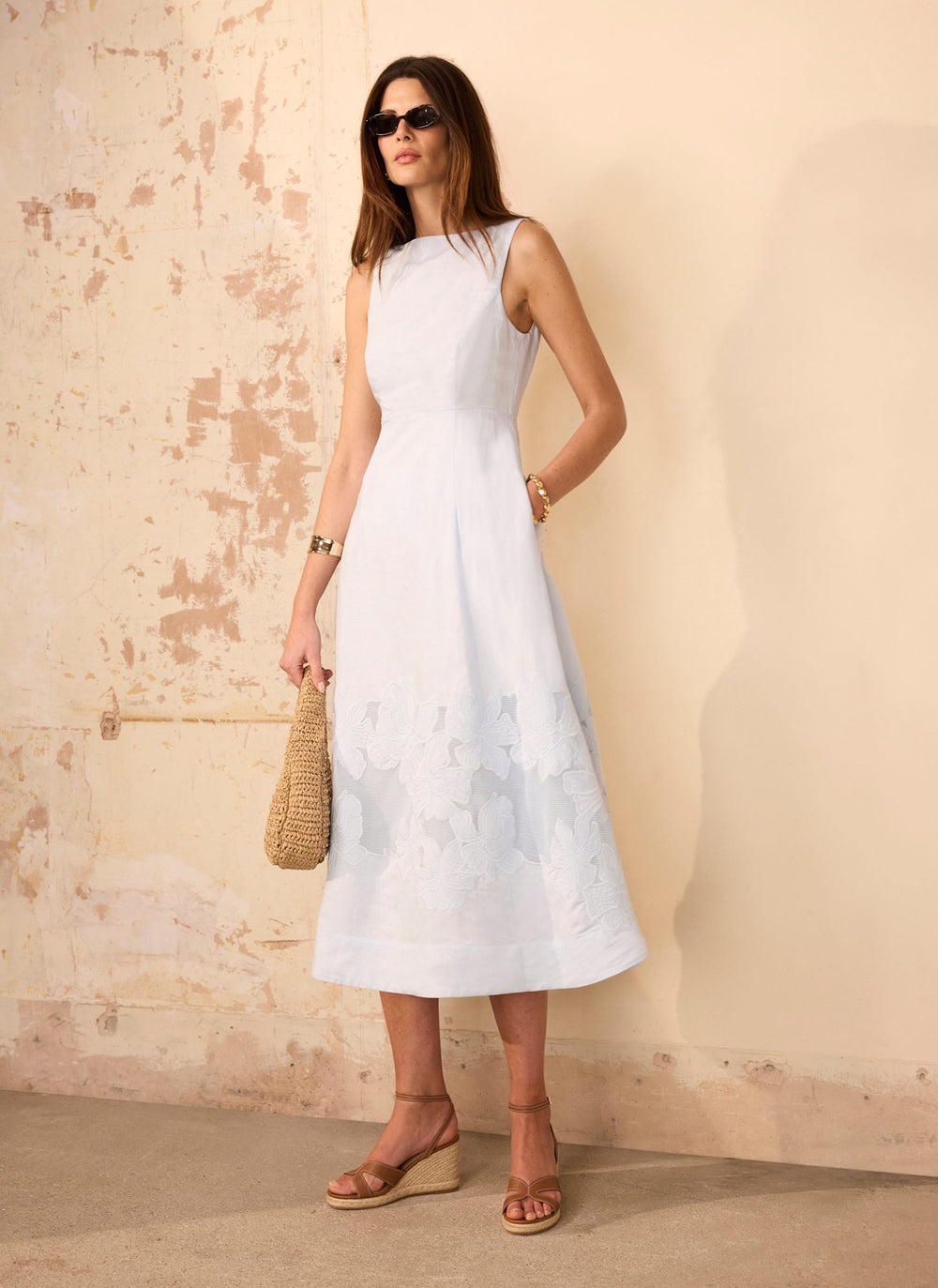 Blue Beige Blend Lace Midi Dress