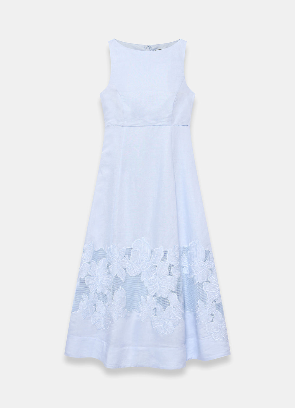 Blue Linen Blend Lace Midi Dress  Mint Velvet