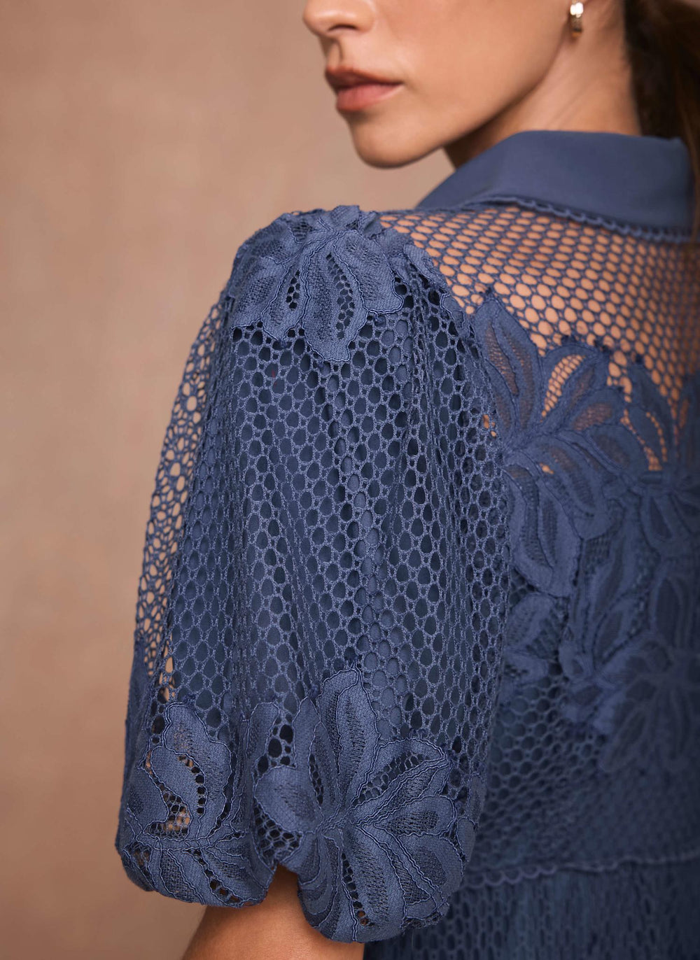 blue lace shirt dress Blue Lace Midi Shirt Dress