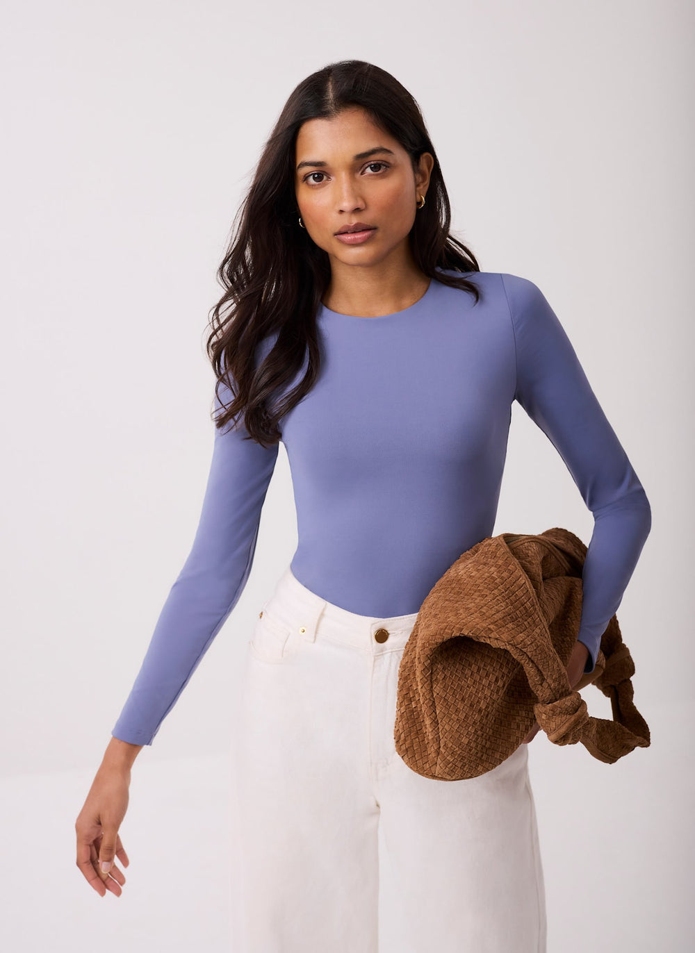 Blue Crew Neck Layering Top