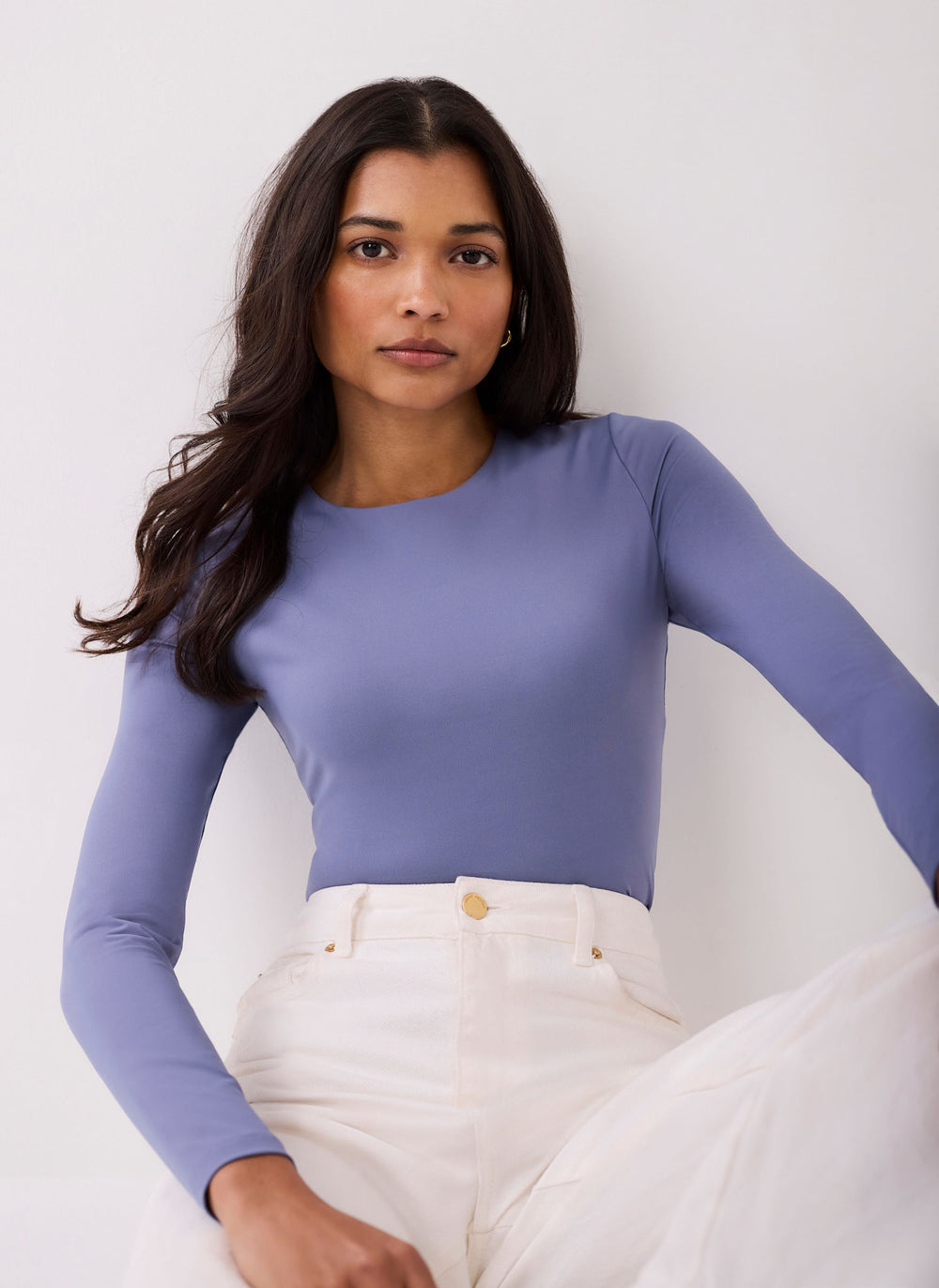 Blue Crew Neck Layering Top