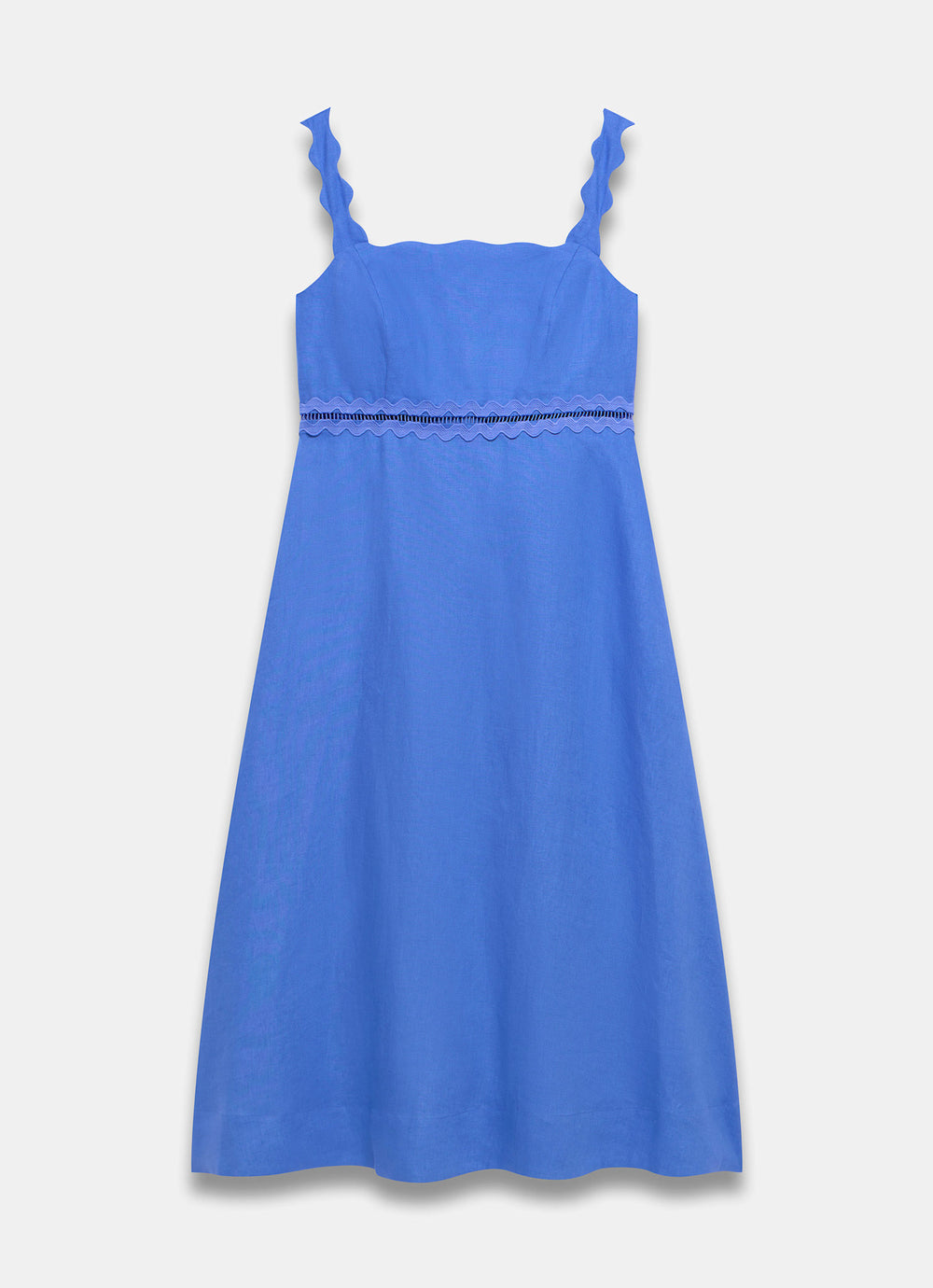 Blue Linen Scallop Trim Midi Dress – Mint Velvet