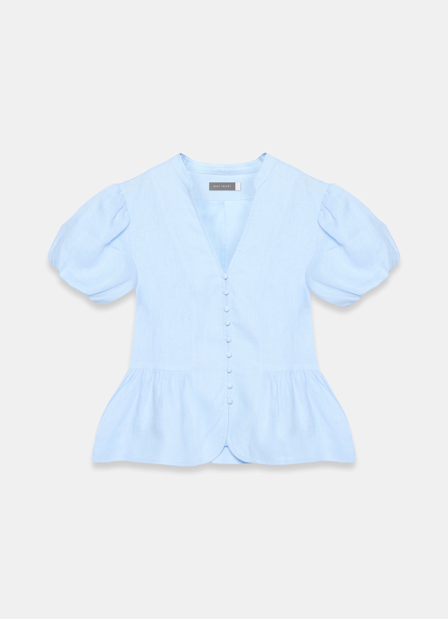 Liten Soufflé Peplum BL Blue Linen Peplum Top – Mint Velvet