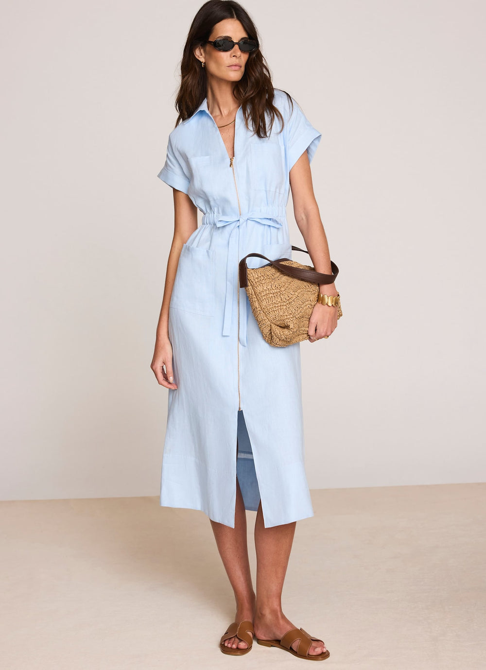 Pale Blue Linen Midi Shirt Dress – Mint Velvet