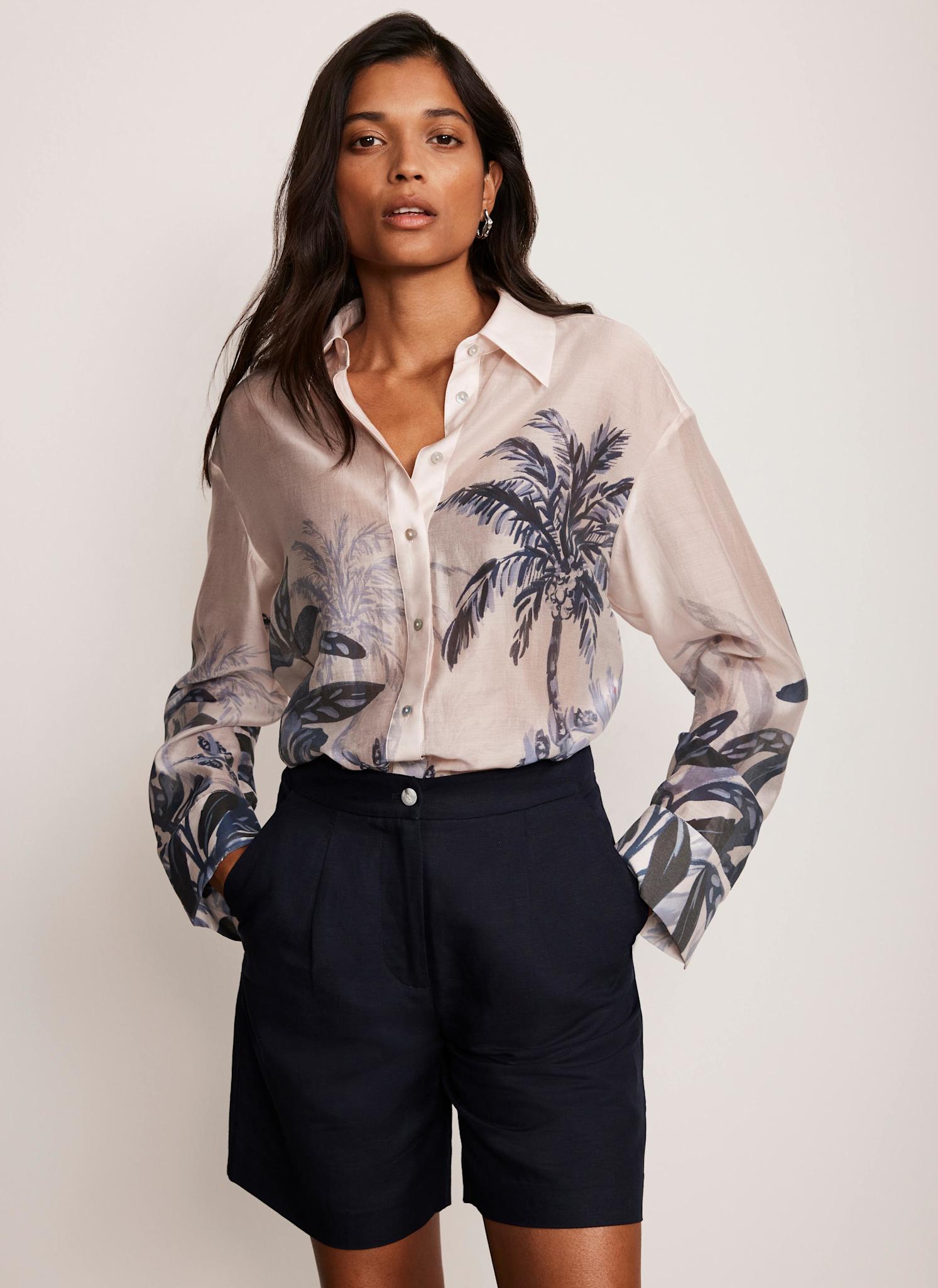 Blue Palm Print Longline Shirt Mint Velvet Tops