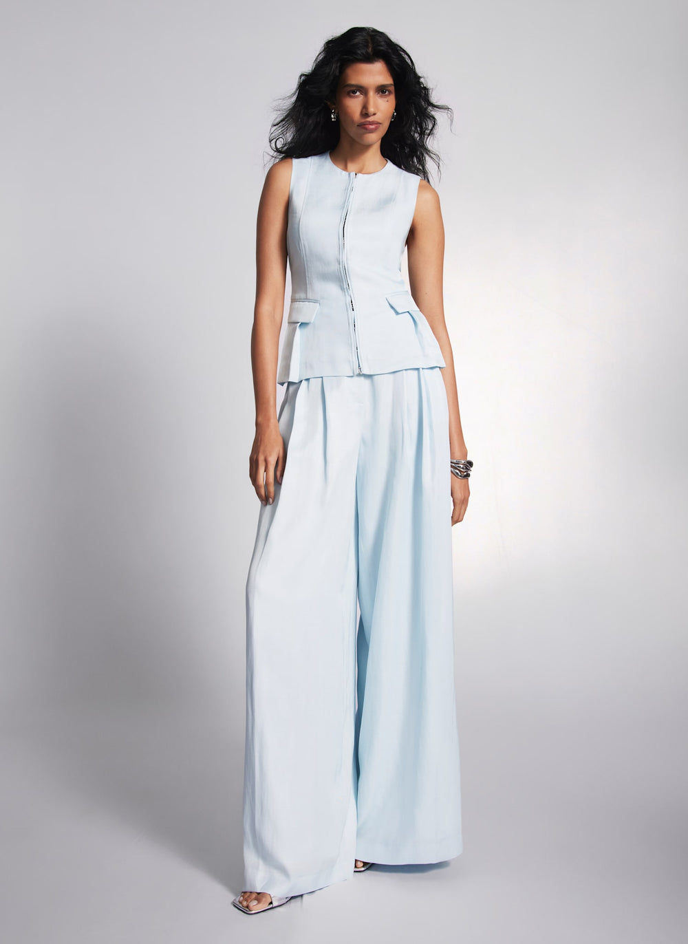 Blue Pleated Wide Trousers