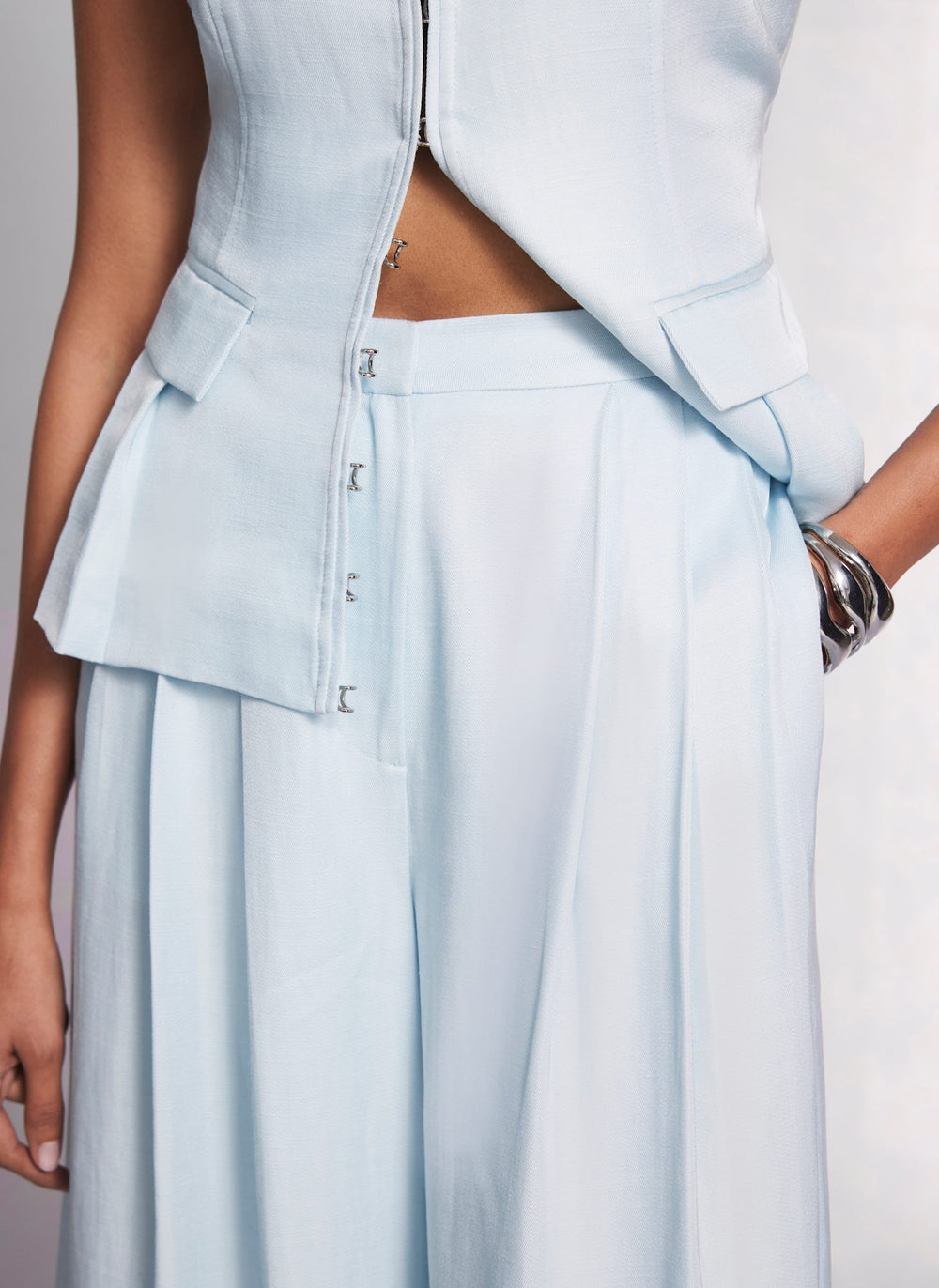 Blue Pleated Wide Trousers