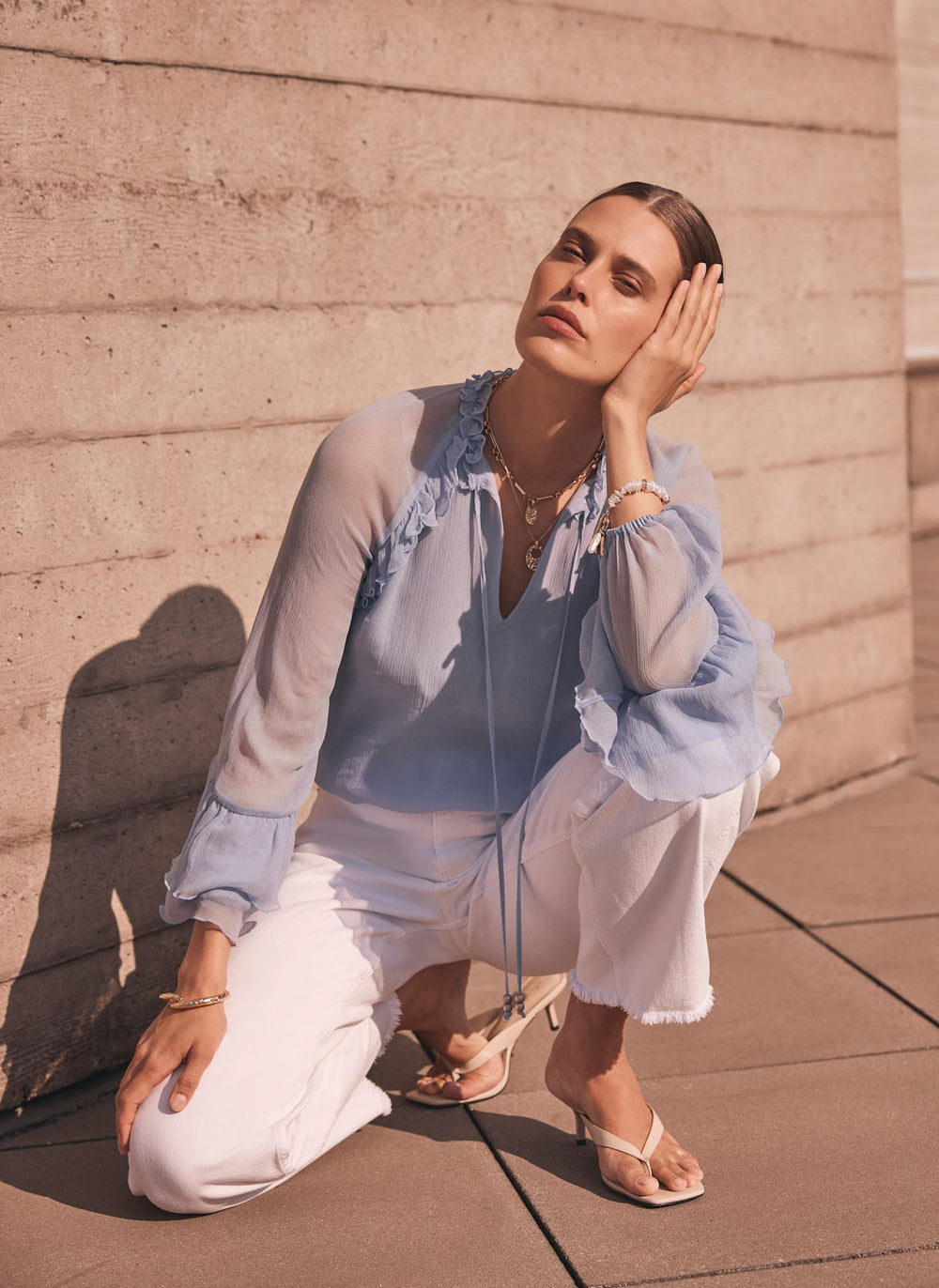 Blue Ruffle Detail Blouse