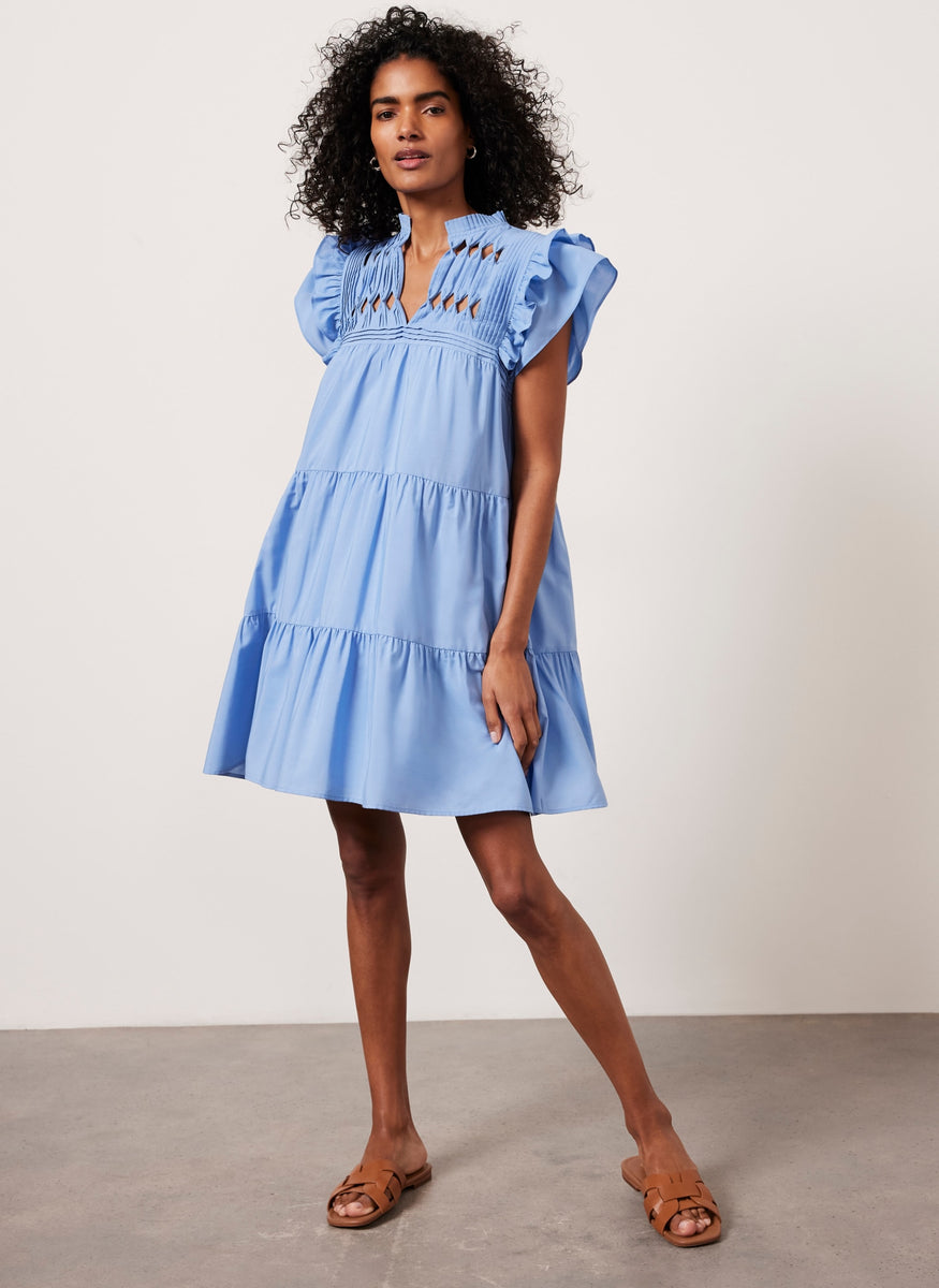 Blue Ruffle Detail Mini Dress – Mint Velvet