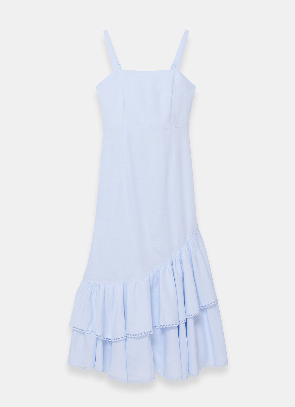 Pale Blue Linen Blend Ruffle Midi Dress  Mint Velvet
