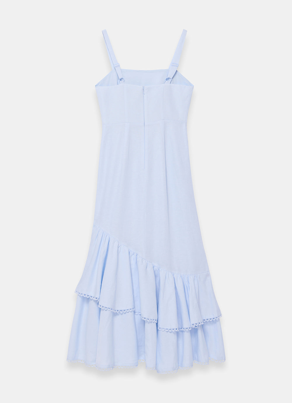 mint velvet ruffle midi dress Blue Linen Blend Ruffle Midi Dress – Mint Velvet