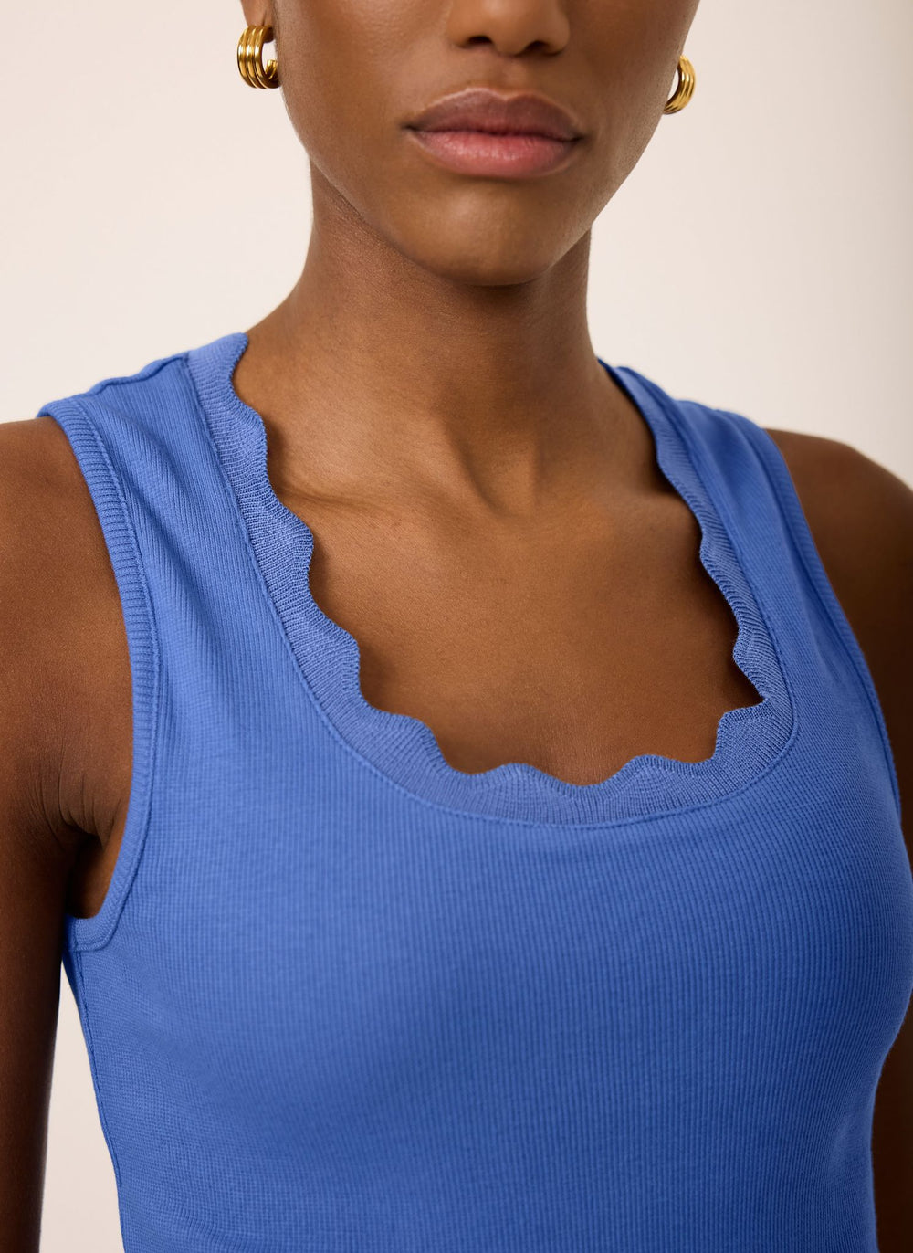 Blue Scallop Trim Vest Top