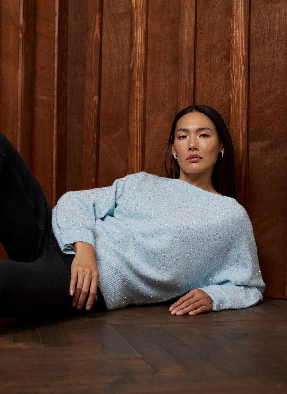 Pale Blue Sequin Embellished Jumper