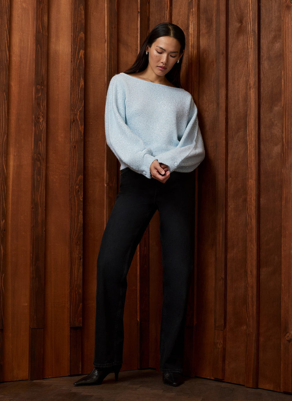 Pale Blue Sequin Embellished Jumper