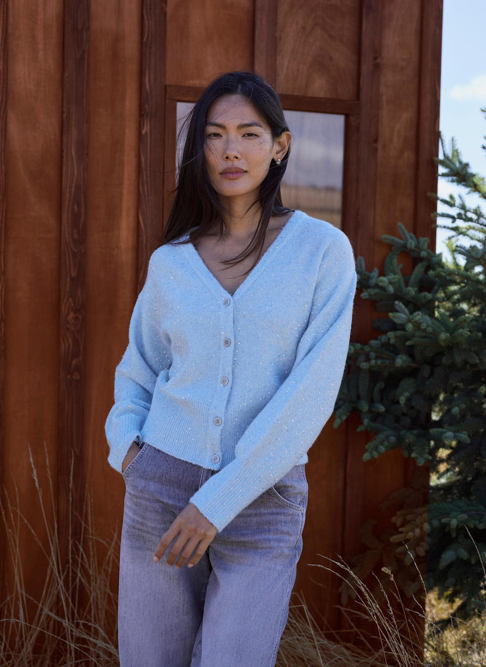 Pale Blue Sequin Knit Cardigan