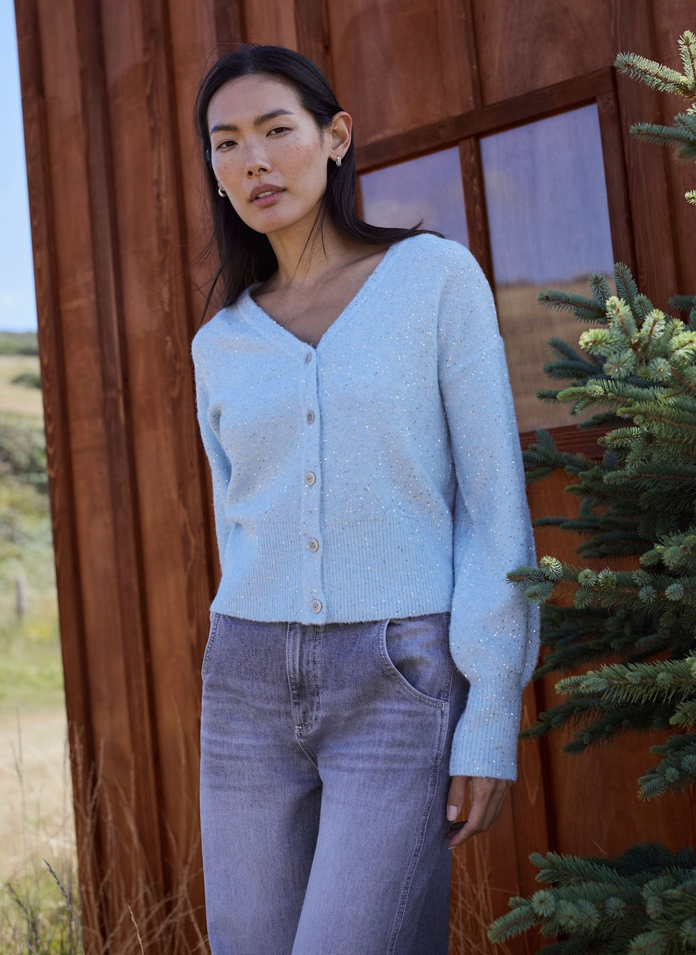 Pale Blue Sequin Knit Cardigan