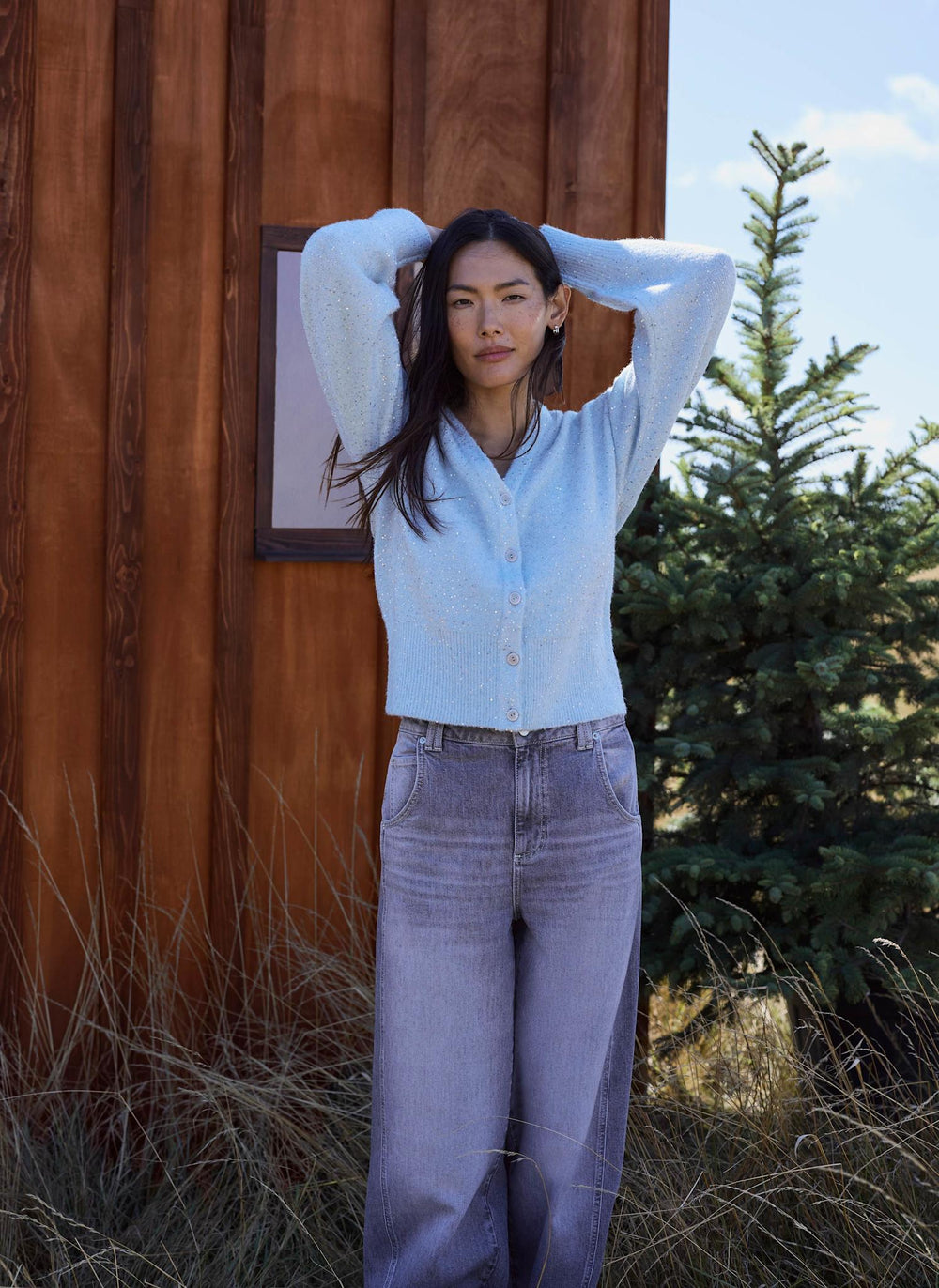 Pale Blue Sequin Knit Cardigan