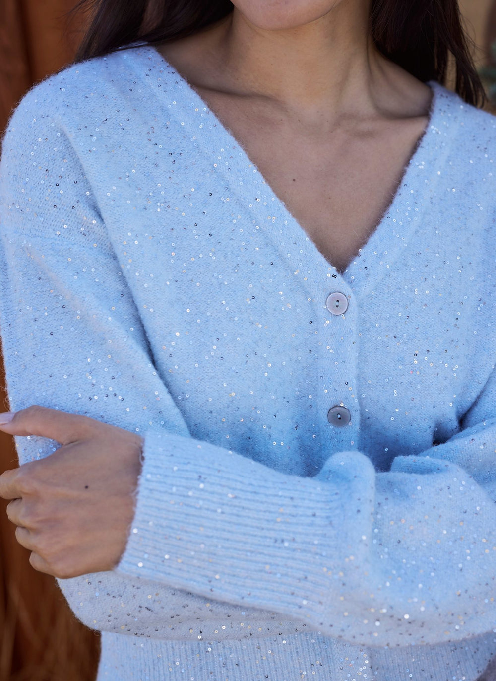 Pale Blue Sequin Knit Cardigan