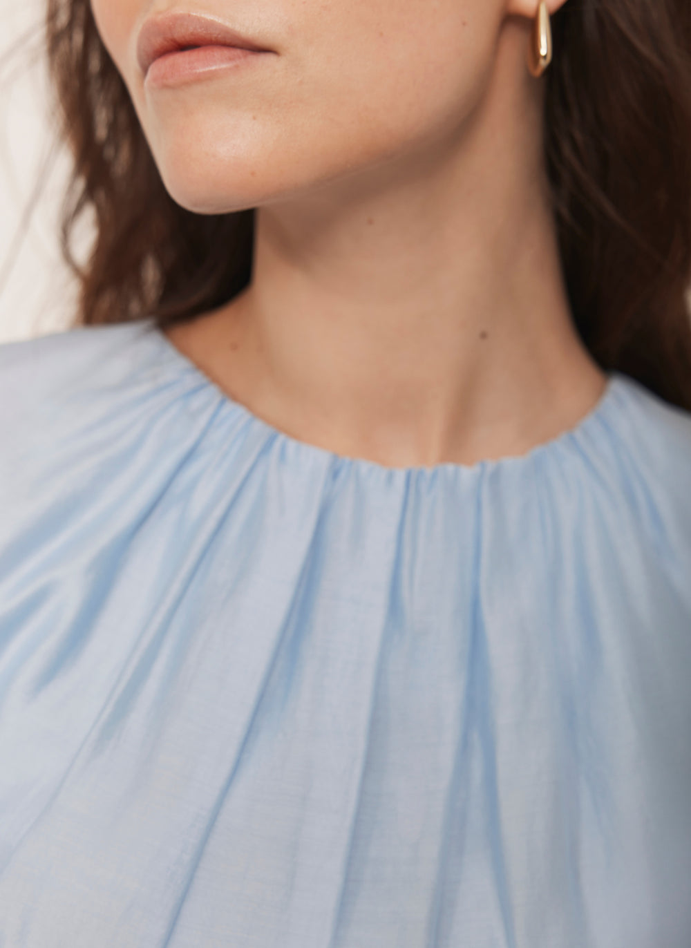 Blue Sheer Puff Sleeve Blouse