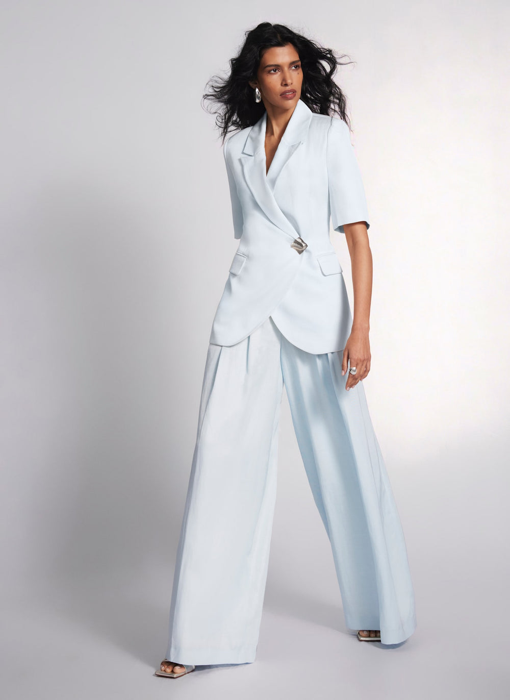 Blue Short Sleeve Longline Blazer