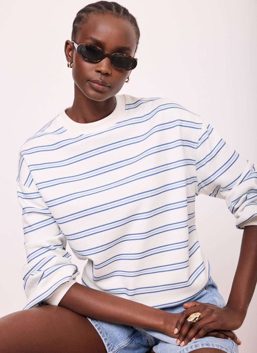 Blue Stripe Blouson Sweatshirt