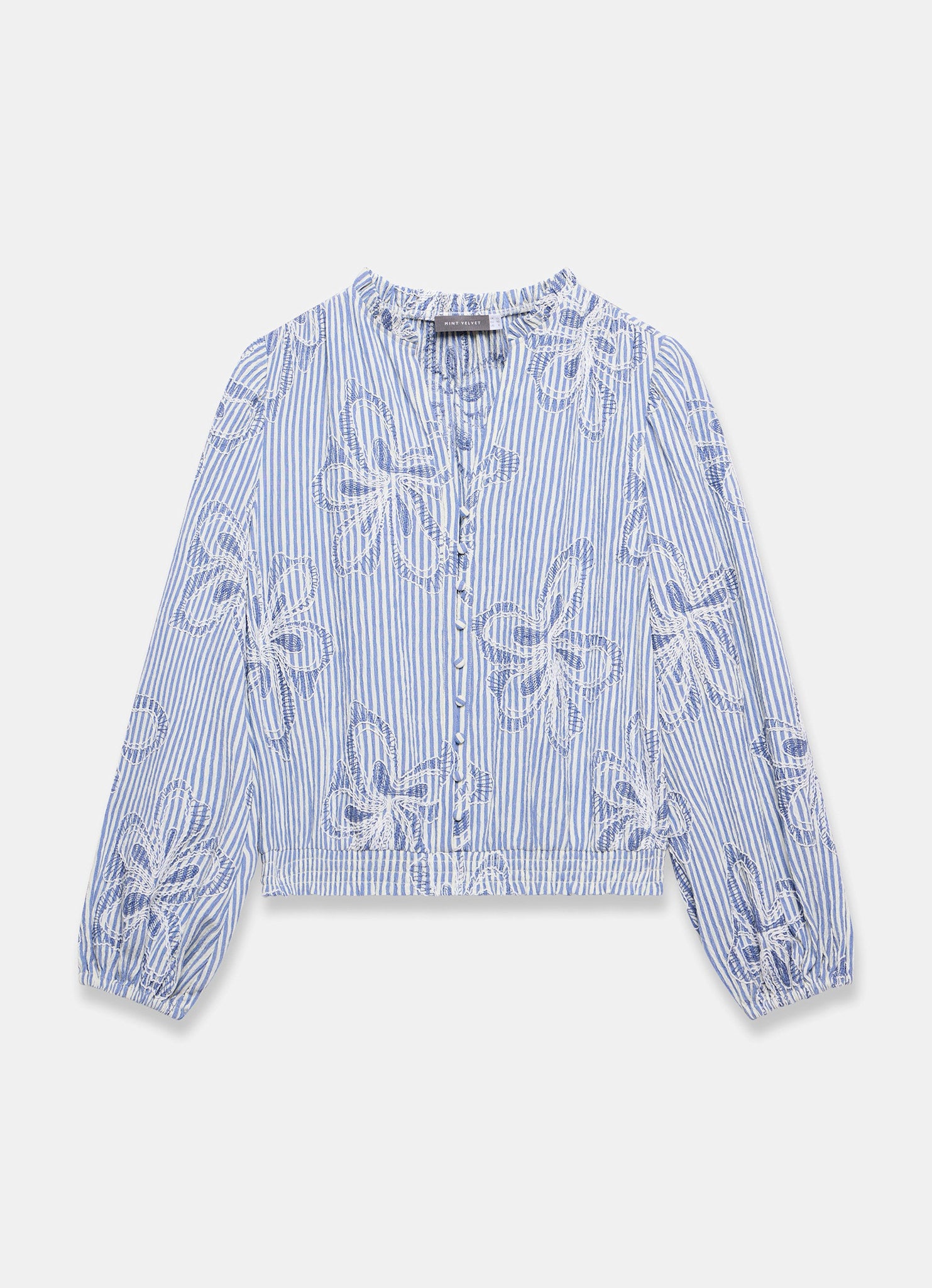Blue Striped Embroidered Floral Blouse – Mint Velvet