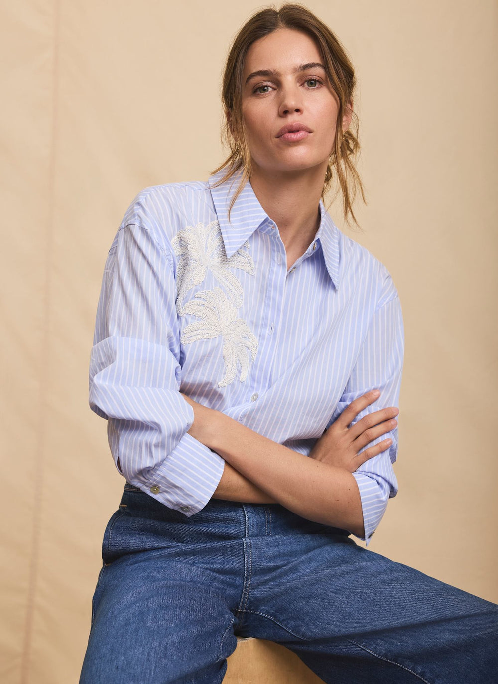 Blue Stripe Embroidered Shirt
