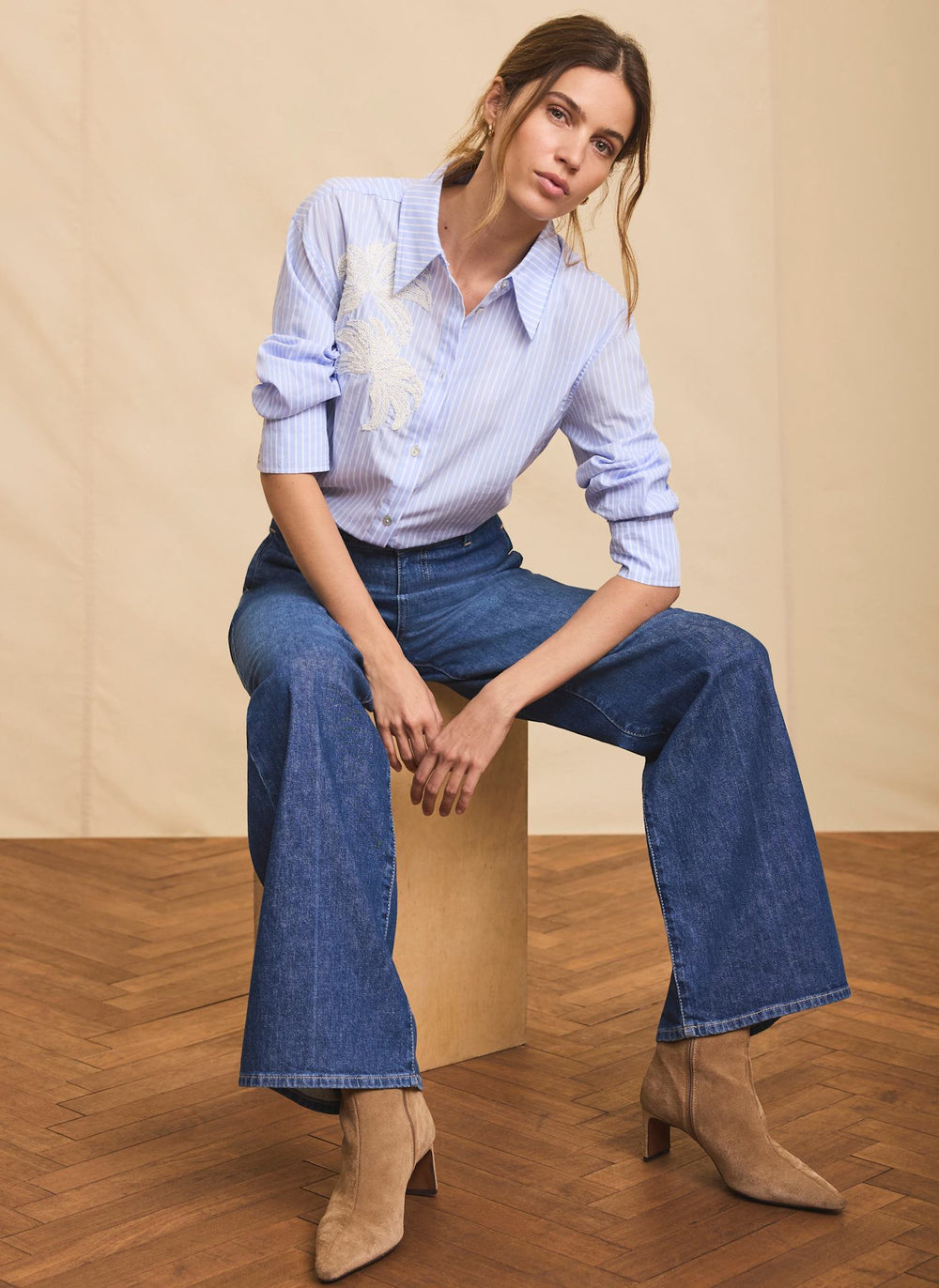 Blue Stripe Embroidered Shirt