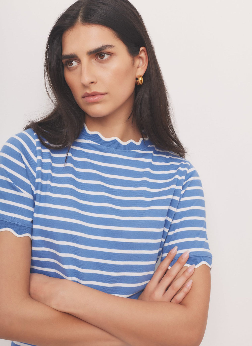 Blue Cotton Striped Scallop T-Shirt