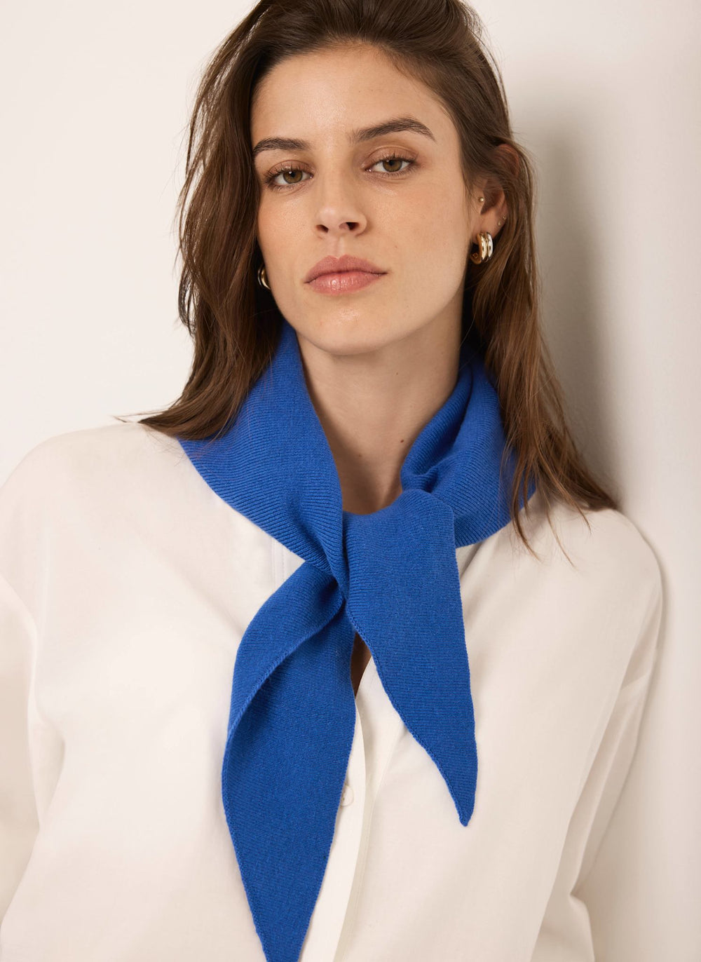 Blue Cotton Blend Triangle Knit Scarf