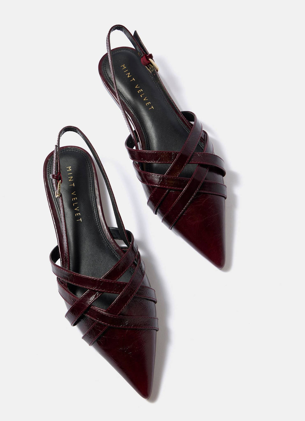 Bobbi Burgundy Leather Woven Flat Pumps