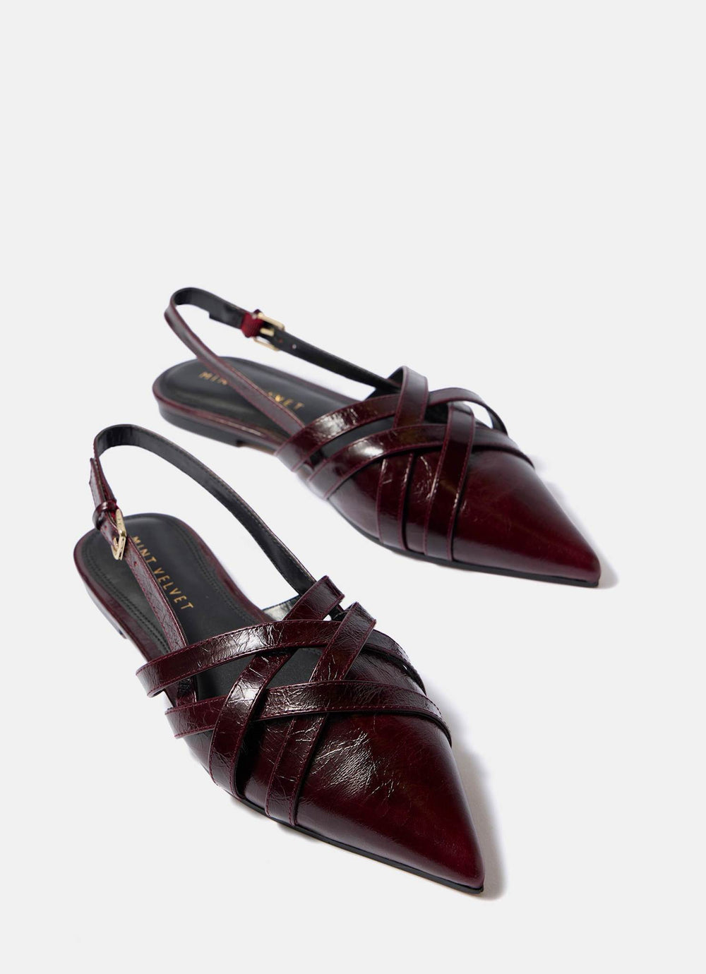 Bobbi Burgundy Leather Woven Flat Pumps