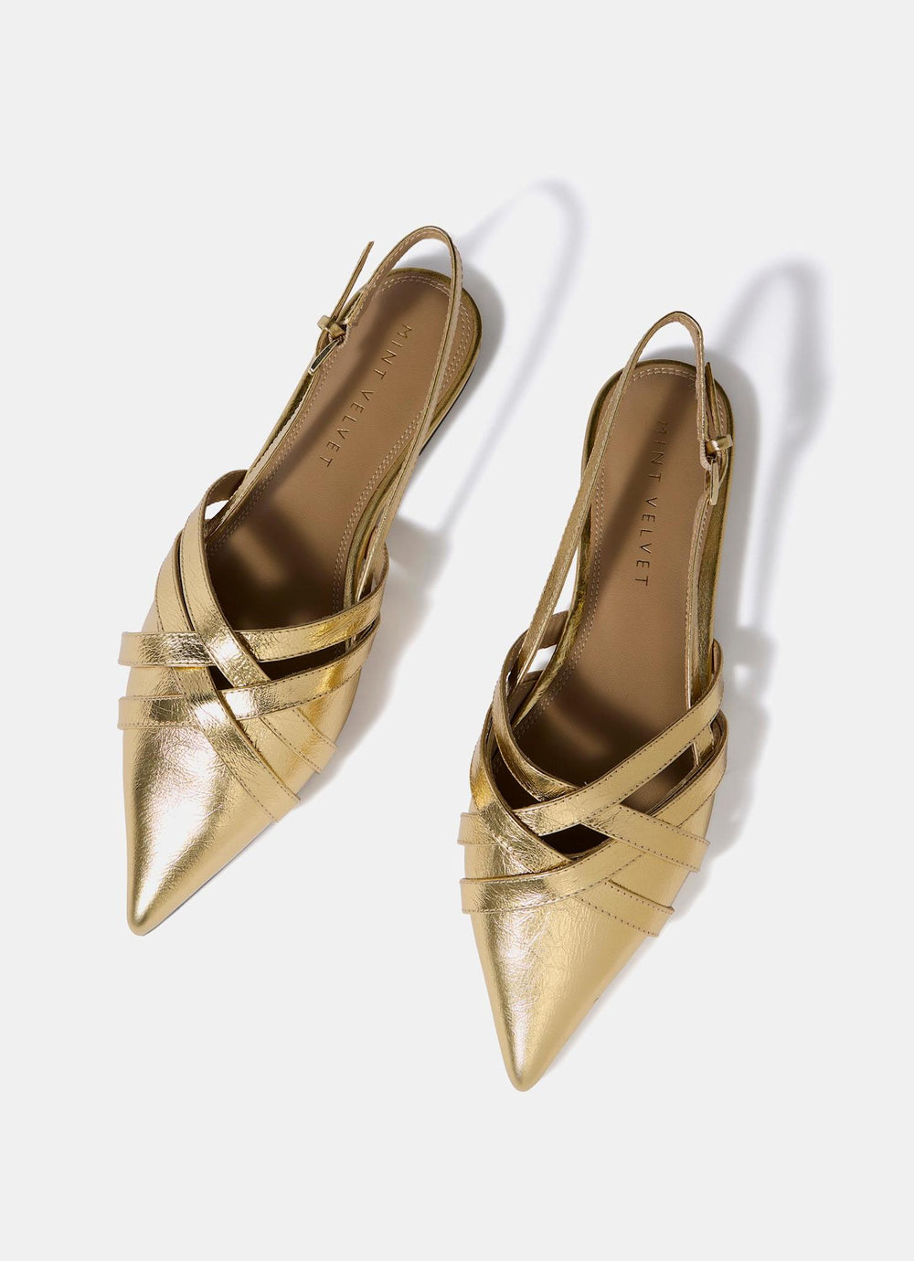 Bobbi Gold Leather Woven Flat Pumps