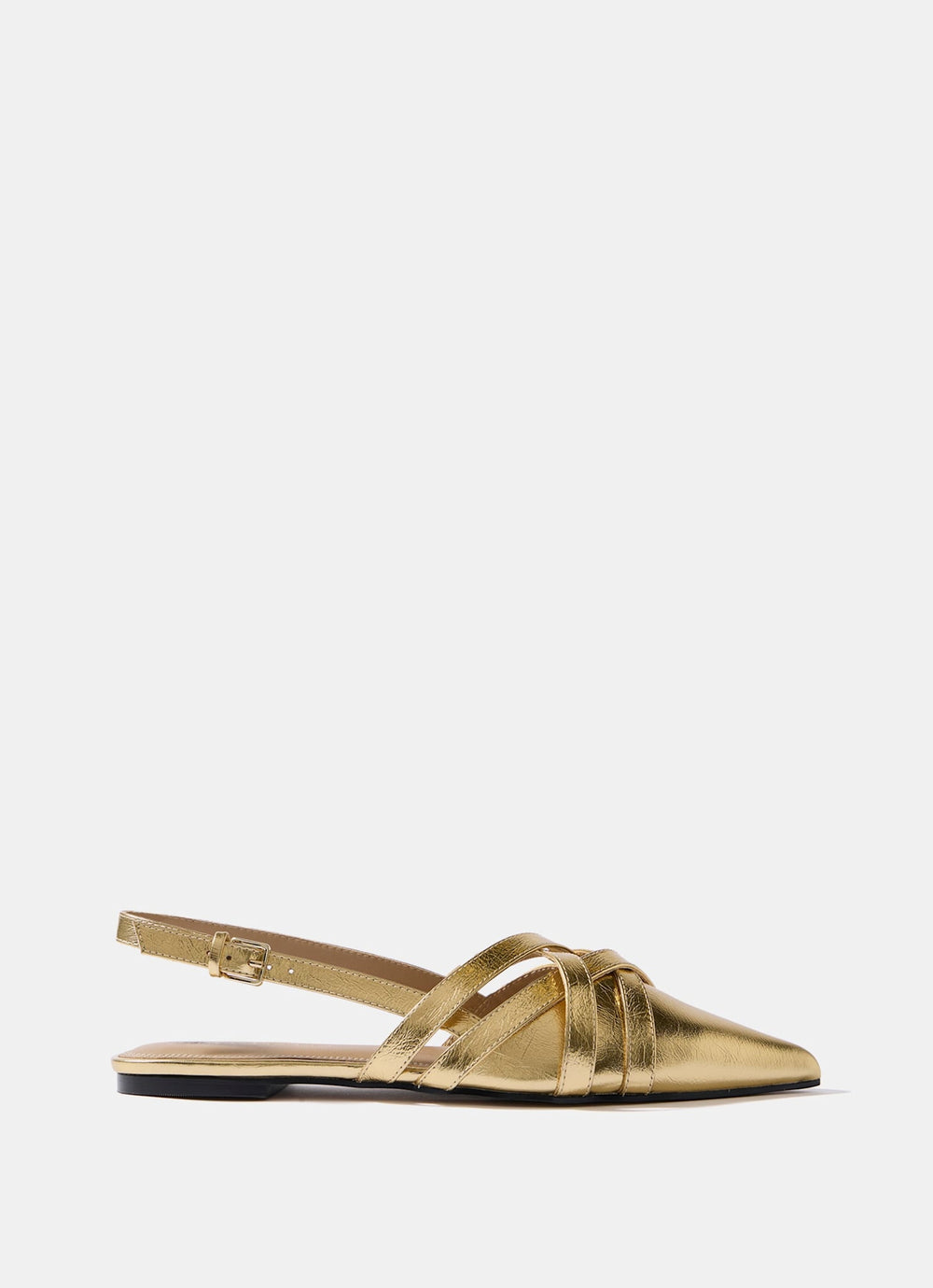 Bobbi Gold Leather Woven Flat Pumps