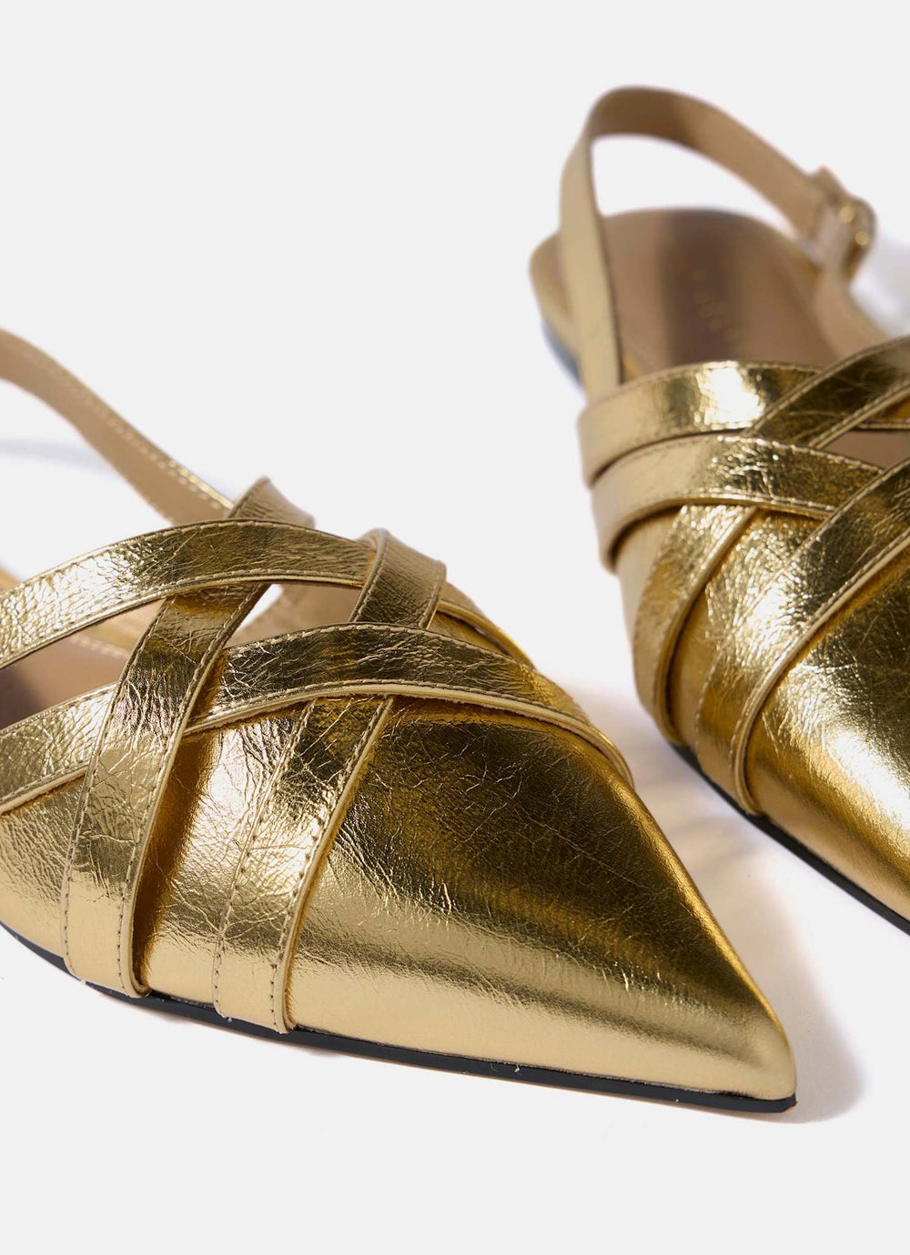 Bobbi Gold Leather Woven Flat Pumps