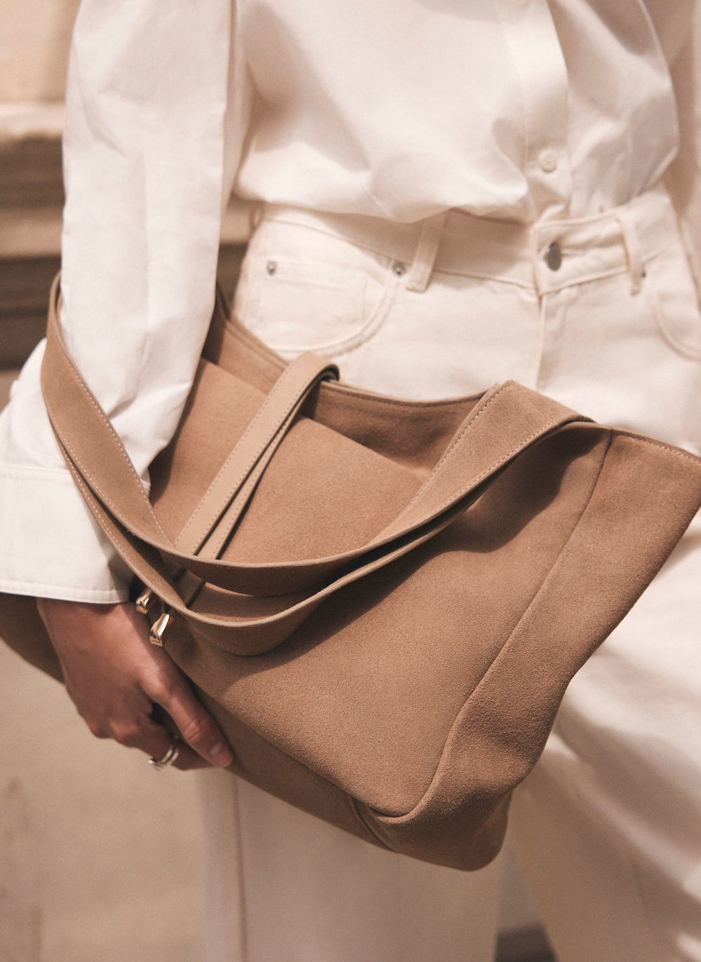 Bobbi Neutral Suede Tote Bag