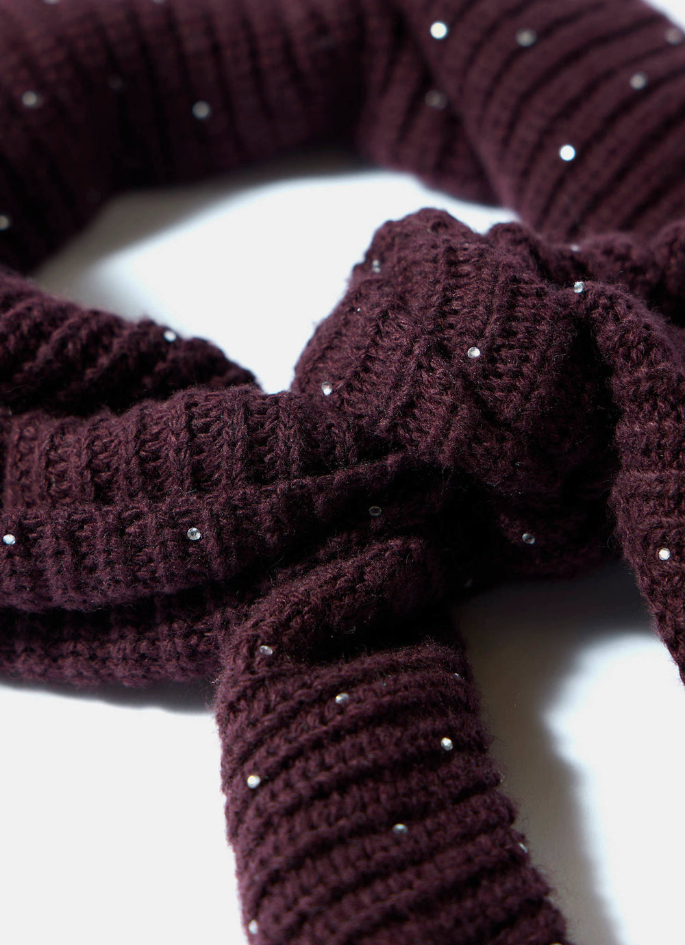 Burgundy Sequin Embellished Knit Scarf
