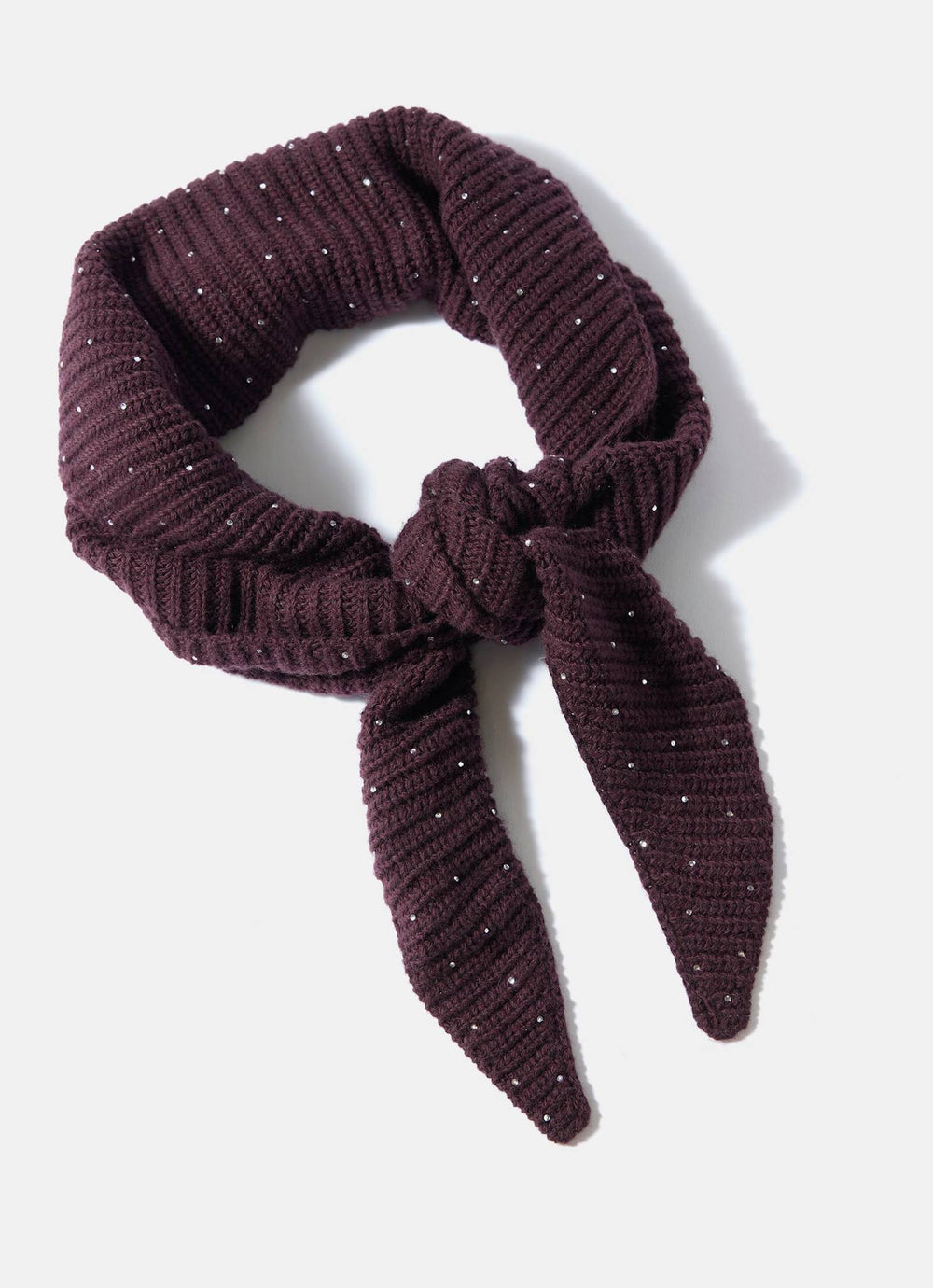 Burgundy Sequin Embellished Knit Scarf